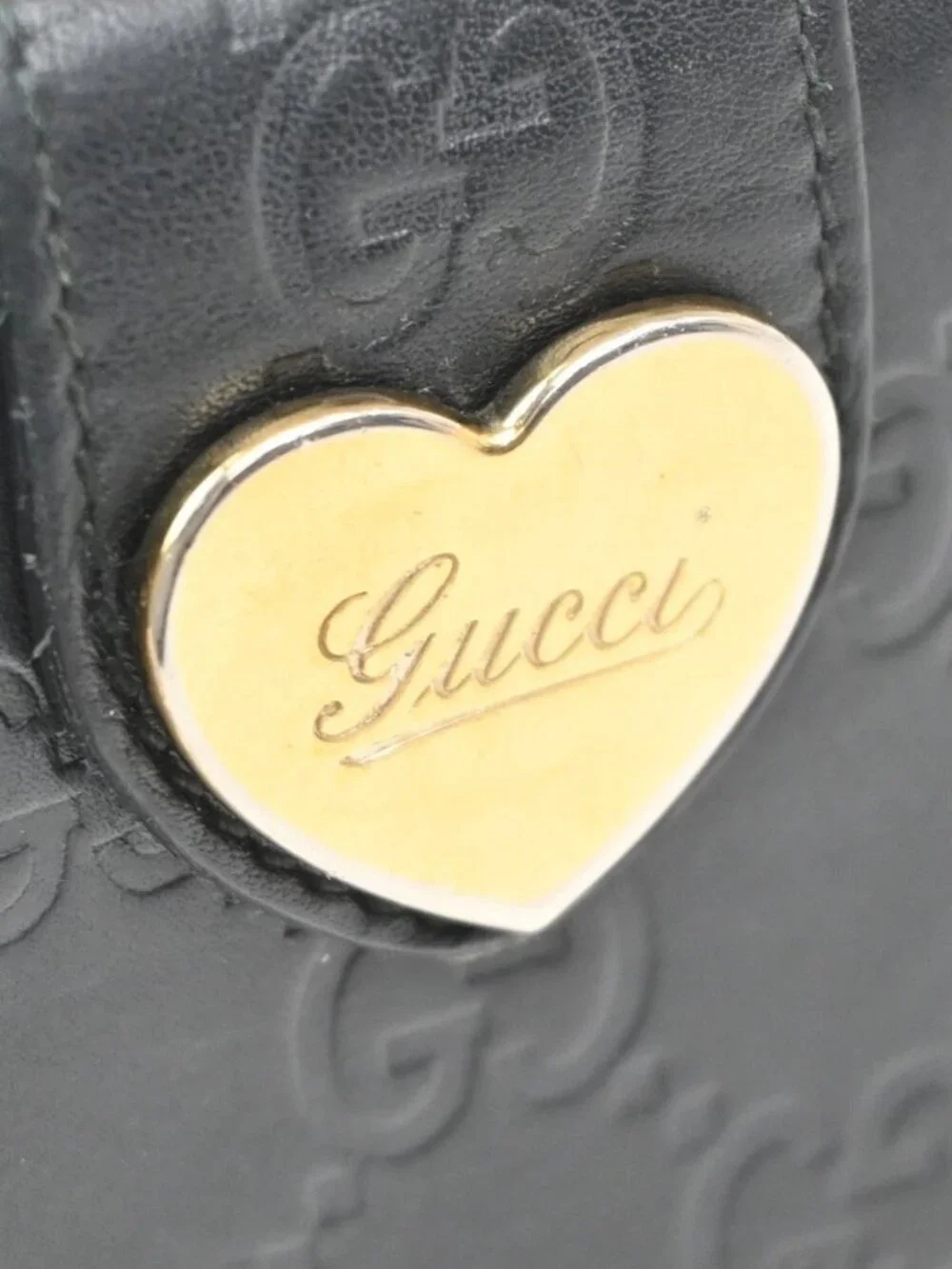 GUCCI Logo Guccissima GG Lovely Heart Bifold Long Wallet Leather Black 02KD033 - Picture 7 of 16